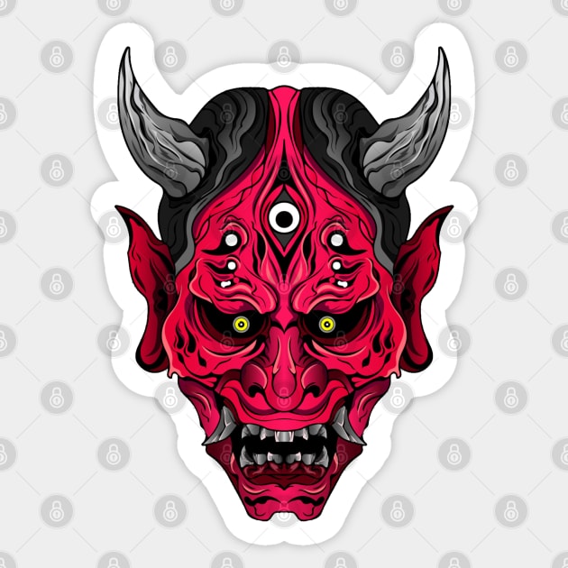 Illustrated Red Oni Demon Sticker by HolidayBug